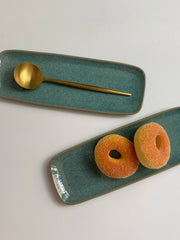 Jade Green Ceramic Rectangular Plate, 28x10x2 cm, Underglaze Decoration - detail 3