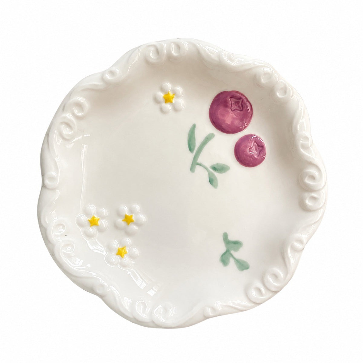Fruit Motif Ceramic Plate, 5.8 Inch, Underglaze Relief Decor - product view 2