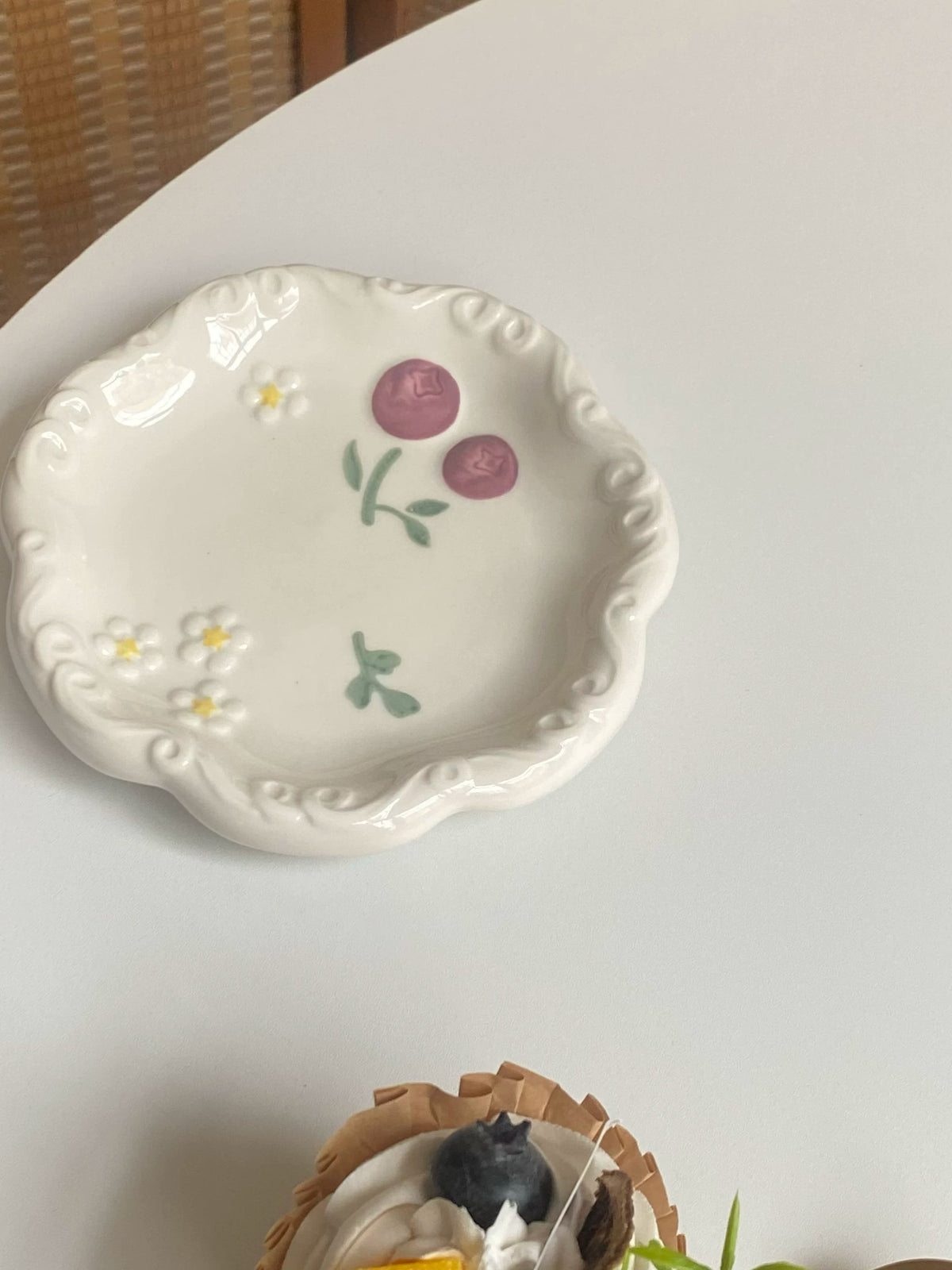 Fruit Motif Ceramic Plate, 5.8 Inch, Underglaze Relief Decor - detail 3