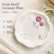 Fruit Motif Ceramic Plate, 5.8 Inch, Underglaze Relief Decor - detail 2