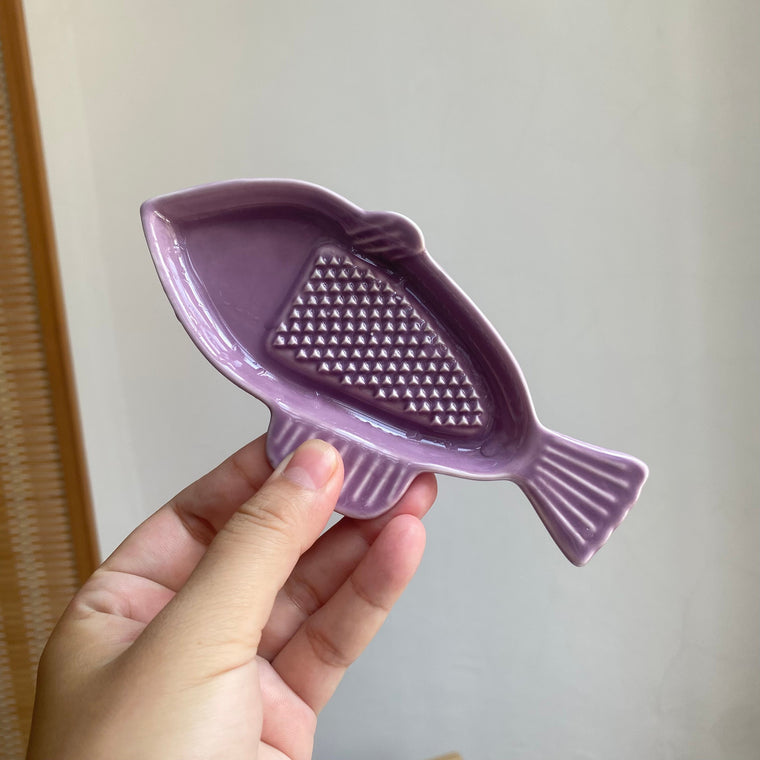 Small Purple Fish Grinding Dish, Ceramic Mortar for Spices, Herbs, Kitchen - detail 1