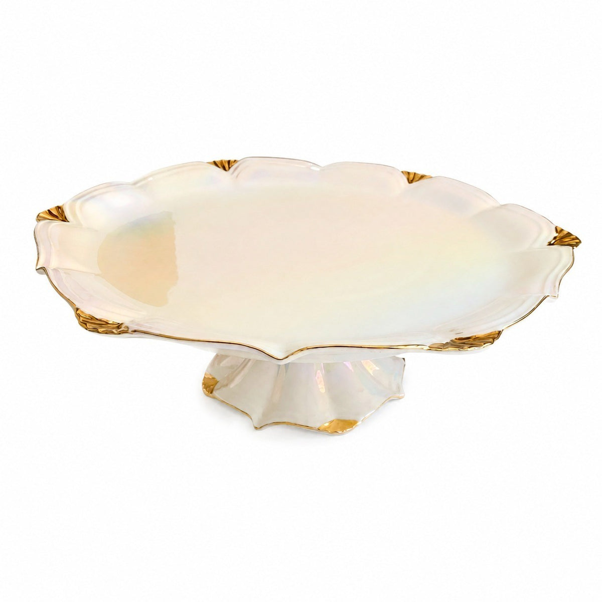 Ceramic Footed Plate, Pearlescent Glaze, 34.5 x 10.5 cm - product view 1