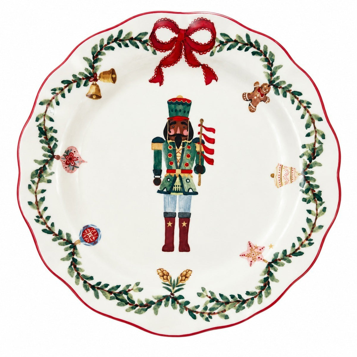 8.5" Ceramic Plate, Green Black-Face Nutcracker Design, Dinnerware - product view 1