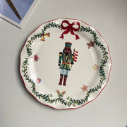 8.5" Ceramic Plate, Green Black-Face Nutcracker Design, Dinnerware - detail 1