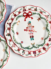 8.5" Ceramic Plate, Green Black-Face Nutcracker Design, Dinnerware - detail 3