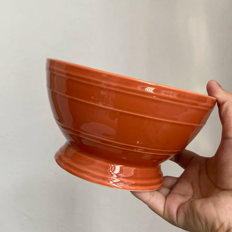 Orange Red Pedestal Bowl, 6.5 Inch Ceramic, Underglaze Relief Decorative - detail 1