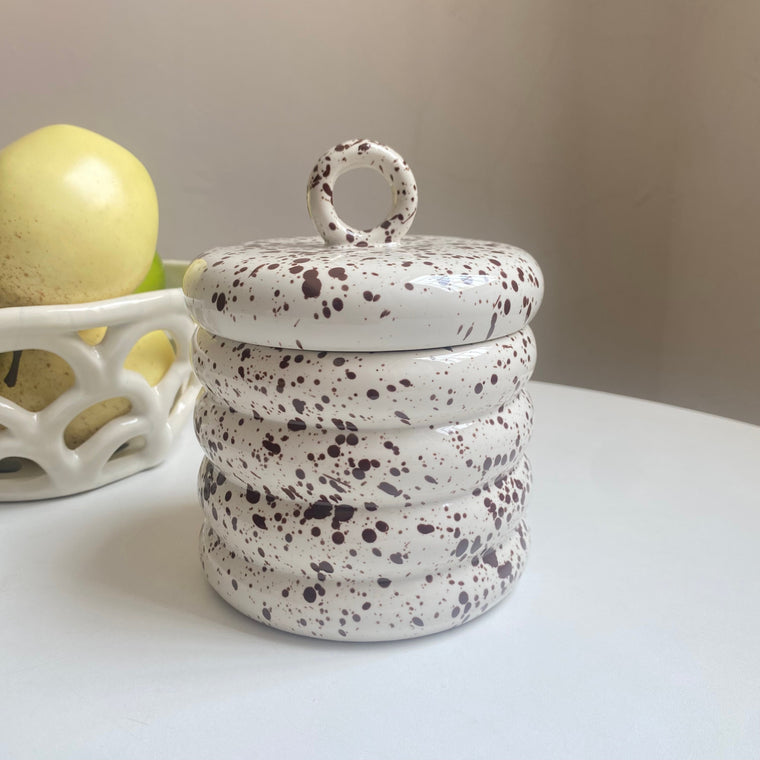 Ceramic Storage Jar, Ink-Splash Design, 15.5 x 12 cm, Kitchen Food Container - detail 1