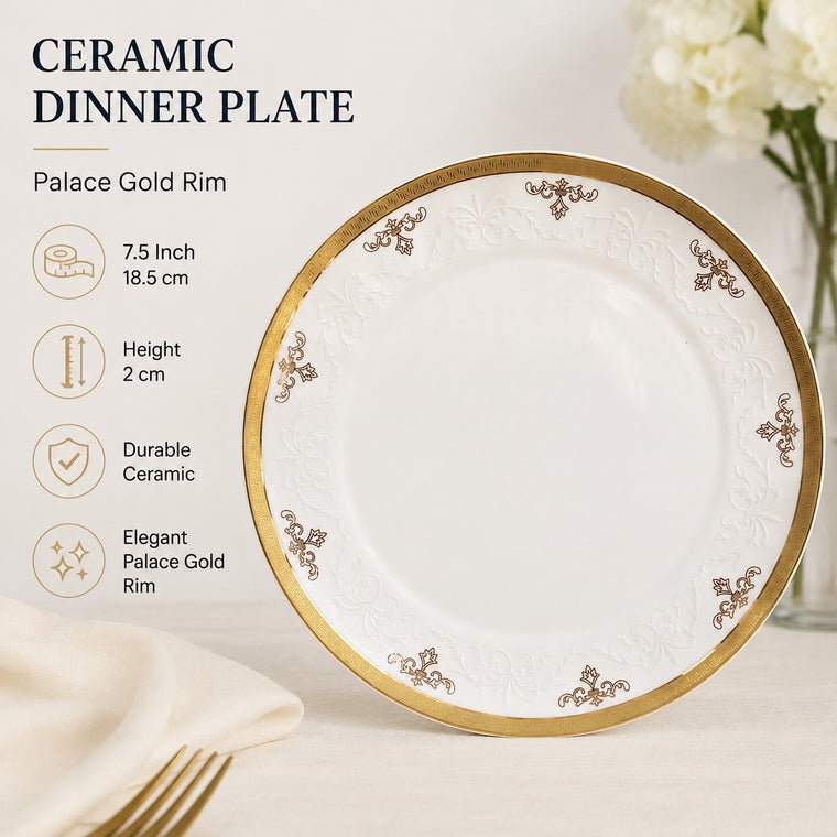 Ceramic Dinner Plate 7.5 Inch, Palace Gold Rim, 18.5 x 2 cm - detail 1