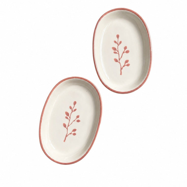 Small Pink Oval Ceramic Dish, 12 x 8 x 2 cm, 2-Piece Pack, Hand-Painted Underglaze - product view 1