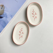 Small Pink Oval Ceramic Dish, 12 x 8 x 2 cm, 2-Piece Pack, Hand-Painted Underglaze - detail 1