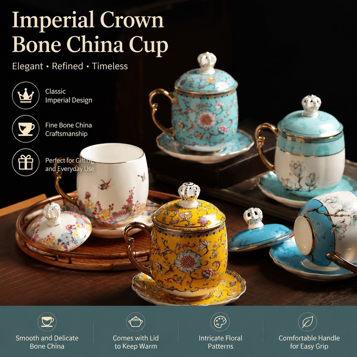 Bone China Cup Lady Blue Crown, Gift Boxed, 200-400ml - detail 3