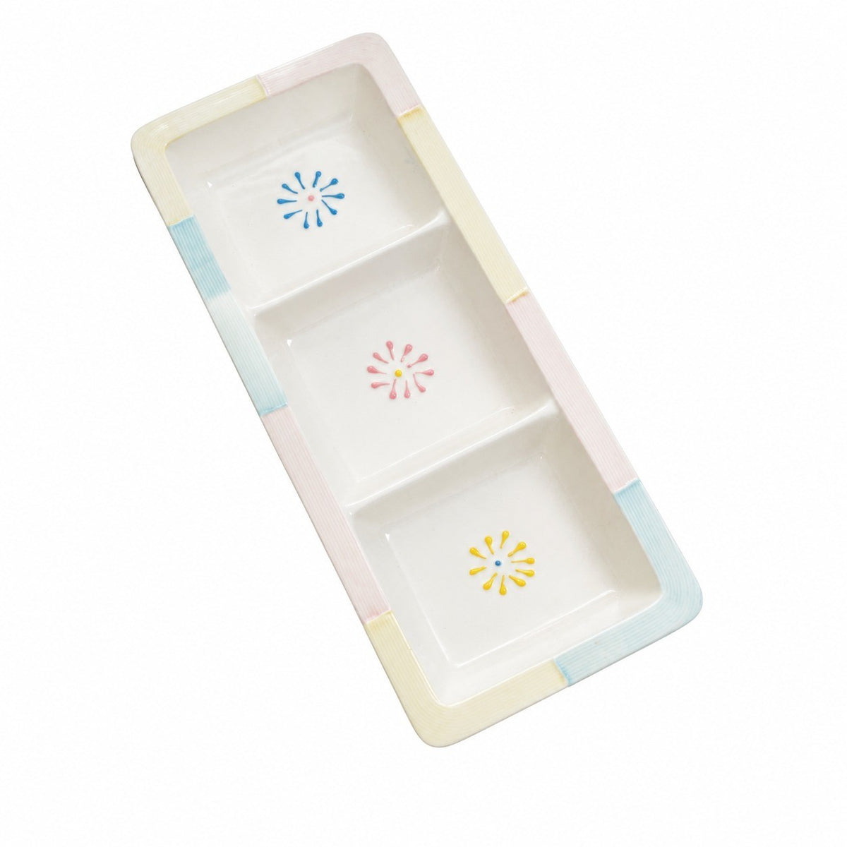 Ceramic Divided Platter, Tricolor Floral, Serving Tray - product view 2