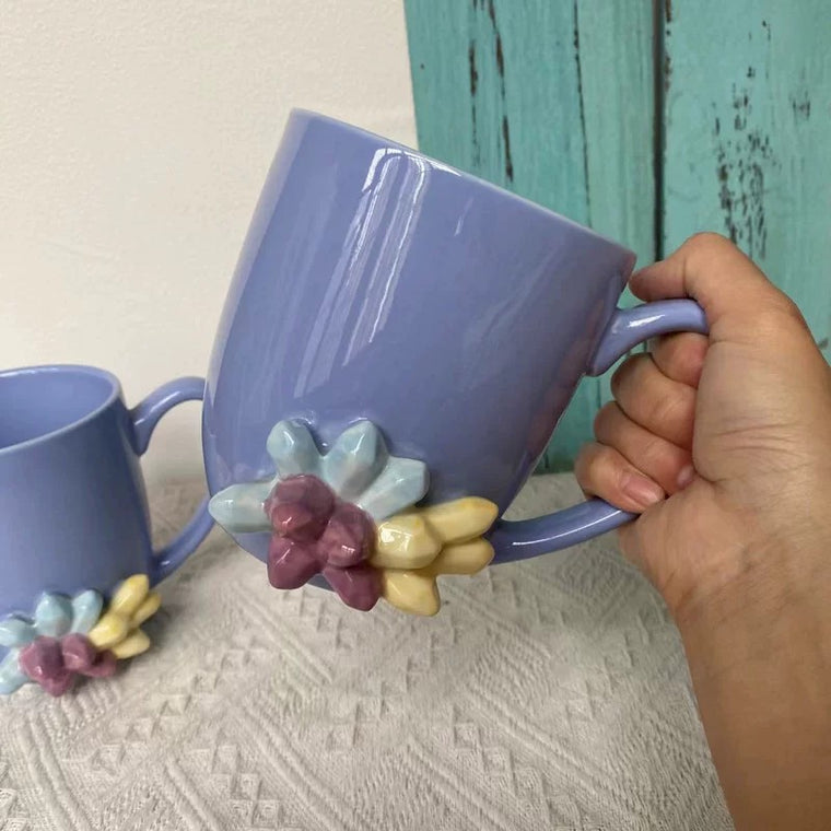 Purple Diamond Relief Ceramic Cup, 650 ml, Textured Mug - detail 1