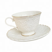 Gold-Detailed Relief Ceramic Cup and Saucer Set, 220 ml, Elegant Tea Coffee - product view 1