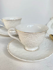 Gold-Detailed Relief Ceramic Cup and Saucer Set, 220 ml, Elegant Tea Coffee - detail 2