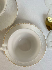 Gold-Detailed Relief Ceramic Cup and Saucer Set, 220 ml, Elegant Tea Coffee - detail 3