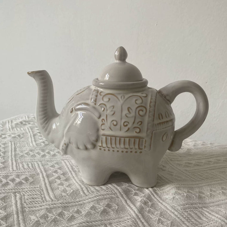 Vintage Elephant Relief Ceramic Pitcher, 901ml-1L, Decorative Drinkware - detail 1