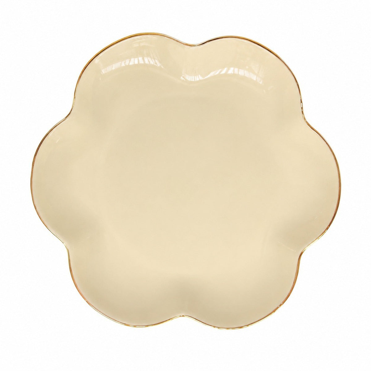 Gold-Detailed Cream Flower Ceramic Plate, 8 Inch Decorative Dinnerware - product view 1