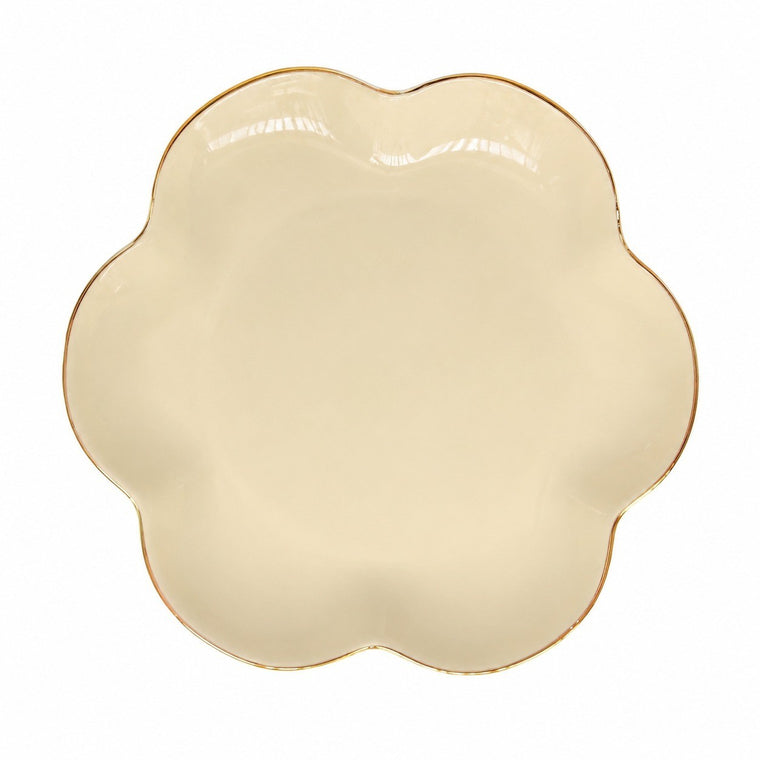 Gold-Detailed Cream Flower Ceramic Plate, 8 Inch Decorative Dinnerware - product view 1