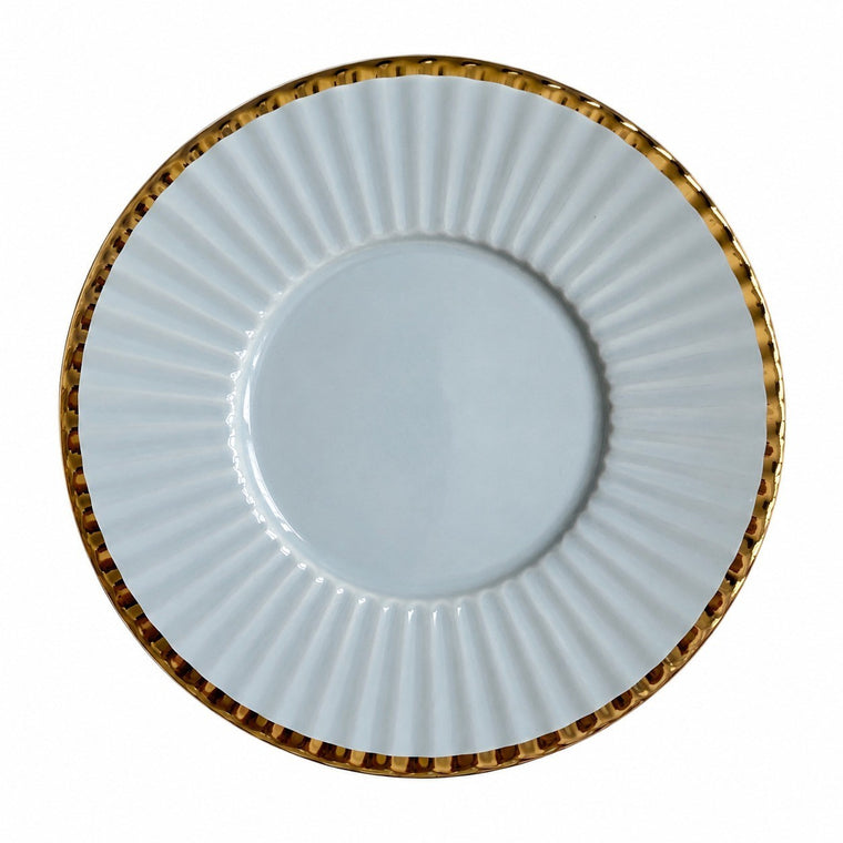 Gold-Rim Gray Ceramic Small Dish, Relief Detailing - product view 1