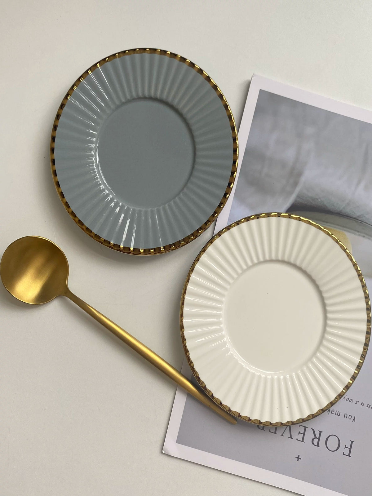 Gold-Rim Gray Ceramic Small Dish, Relief Detailing - detail 2