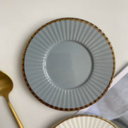 Gold-Rim Gray Ceramic Small Dish, Relief Detailing - detail 1