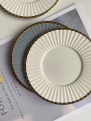 Gold-Rim Gray Ceramic Small Dish, Relief Detailing - detail 3