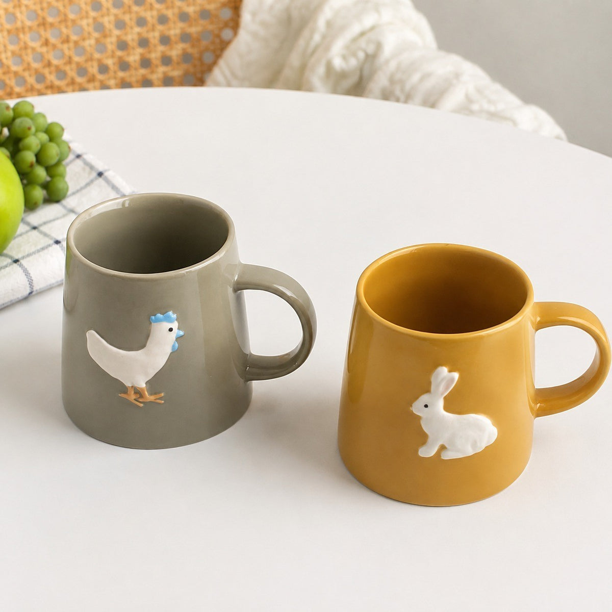Ceramic Cup with Yellow Rabbit Design, Cute Coffee Mug - detail 3