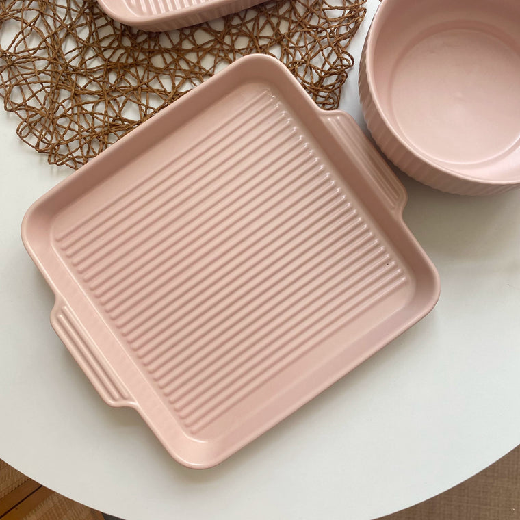 Double-Handled Ceramic Baking Dish, 12 Inch, Pink, Oven Safe - detail 1