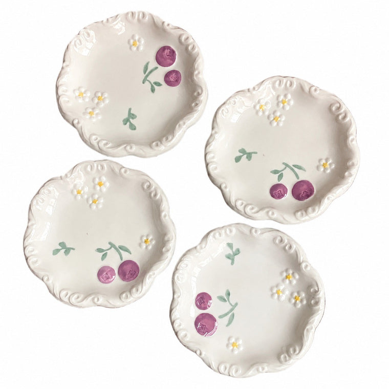 Fruit Motif Ceramic Plate, 5.8 Inch, Underglaze Relief Decor - product view 1