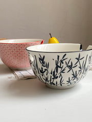 Ink-Bamboo Ceramic Bowl with Utensil Hole, 6.5 Inch, Hand-Painted Underglaze - detail 2