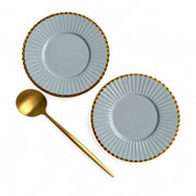 Gold-Rim Gray Ceramic Small Dish, Relief Detailing - product view 3
