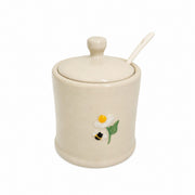 Ceramic Seasoning Jar with Wood Base, Hand-Painted Bird Relief - product view 2