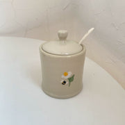 Ceramic Seasoning Jar with Wood Base, Hand-Painted Bird Relief - detail 1