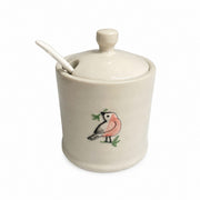 Ceramic Seasoning Jar with Wood Base, Hand-Painted Bird Relief - product view 1
