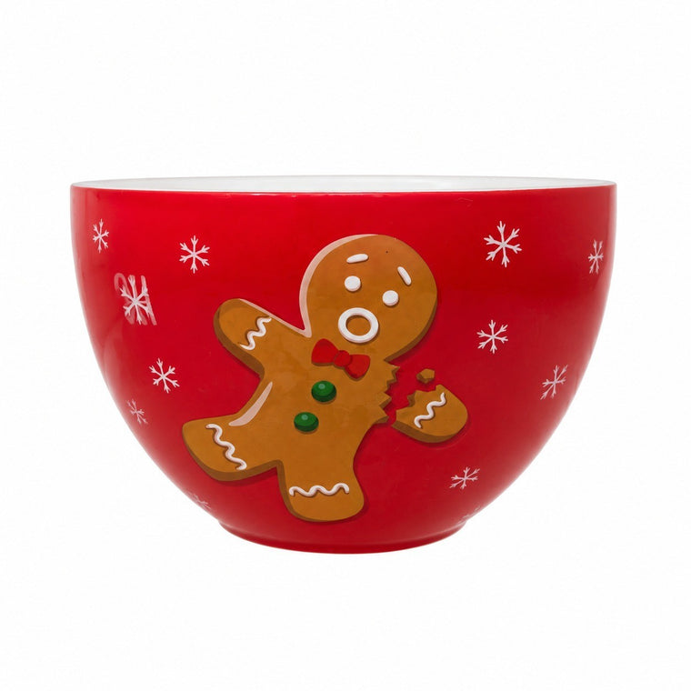 Gingerbread Man Extra Large Bowl, Holiday Christmas Serving Bowl, Festive Decor - product view 1
