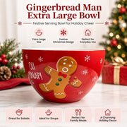 Gingerbread Man Extra Large Bowl, Holiday Christmas Serving Bowl, Festive Decor - detail 1