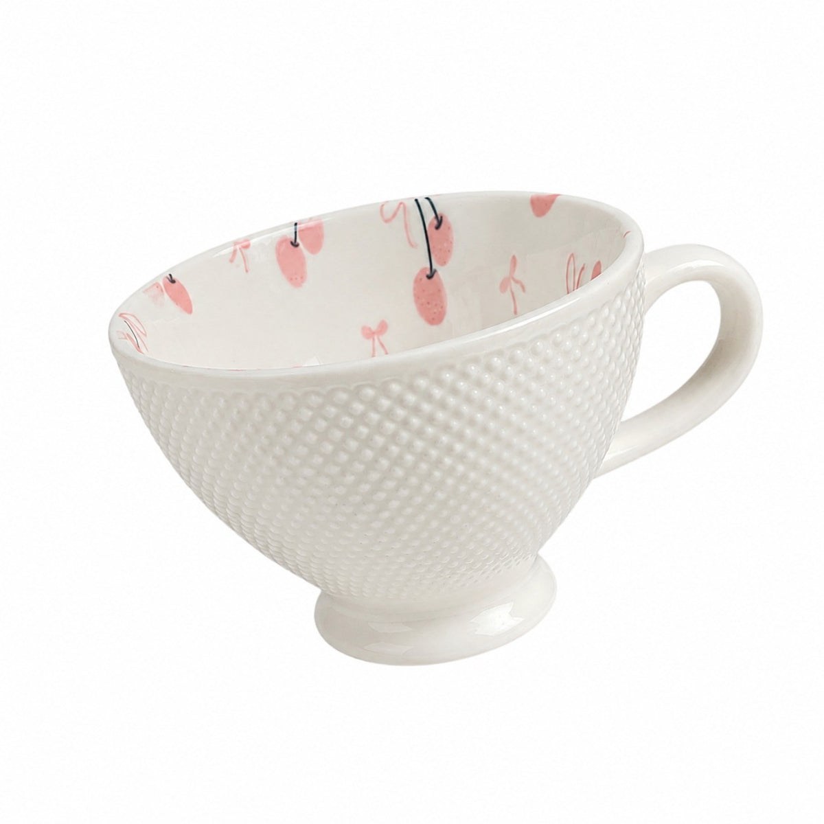 White Cherry Relief Ceramic Cup, 300 ml - product view 3