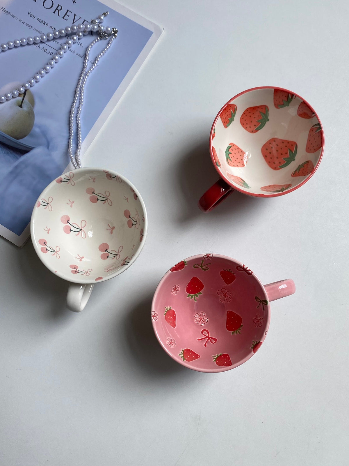 White Cherry Relief Ceramic Cup, 300 ml - detail 3