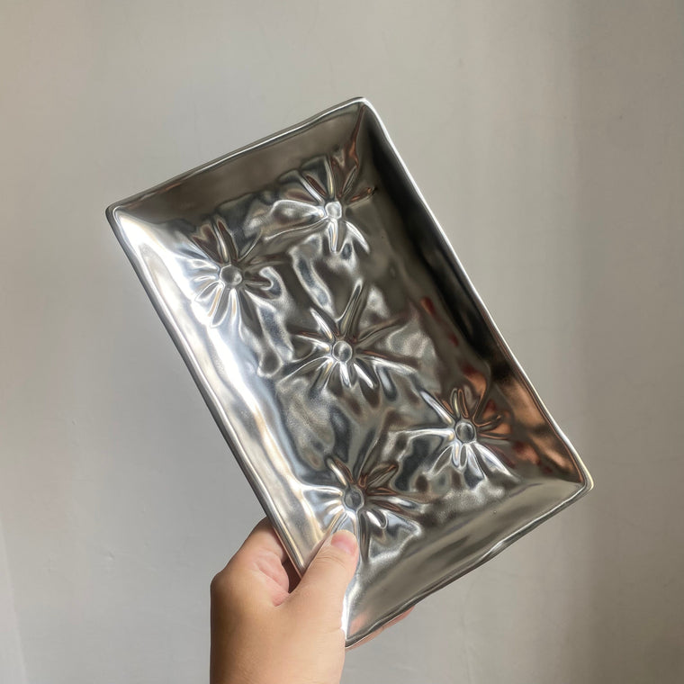 Silver Gray Rectangular Platter, 23.5 x 14 x 3 cm Serving Tray - detail 1