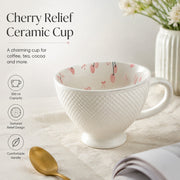 White Cherry Relief Ceramic Cup, 300 ml - detail 1