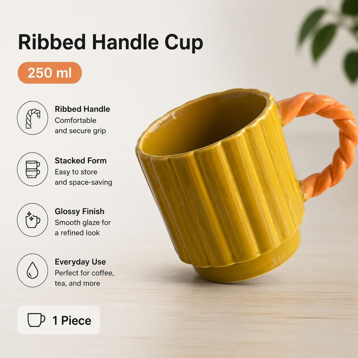 Ribbed Handle Cup 250 ml, Stacked Form - detail 3