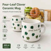 Four-Leaf Clover Ceramic Cup 400 ml, Clover Design Coffee Mug - detail 2