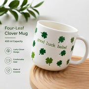 Four-Leaf Clover Ceramic Cup 400 ml, Clover Design Coffee Mug - detail 1
