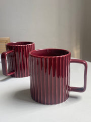 Vertical Rib Burgundy Cup, Elegant Textured Glassware for Coffee Tea Glassware - detail 2