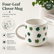 Four-Leaf Clover Ceramic Cup 400 ml, Clover Design Coffee Mug - detail 3