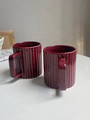 Vertical Rib Burgundy Cup, Elegant Textured Glassware for Coffee Tea Glassware - detail 3
