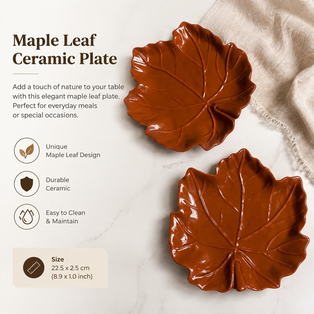 Maple Leaf M Style Plate 22.5 x 2.5 cm, Ceramic Dinnerware - detail 3
