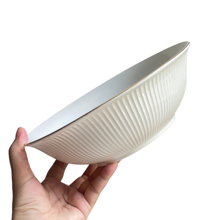 9 Inch Soup Bowl, Gold Trimmed Line Pattern, Ceramic Serving Bowl - product view 1