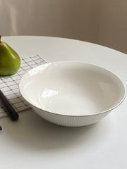 9 Inch Soup Bowl, Gold Trimmed Line Pattern, Ceramic Serving Bowl - detail 2